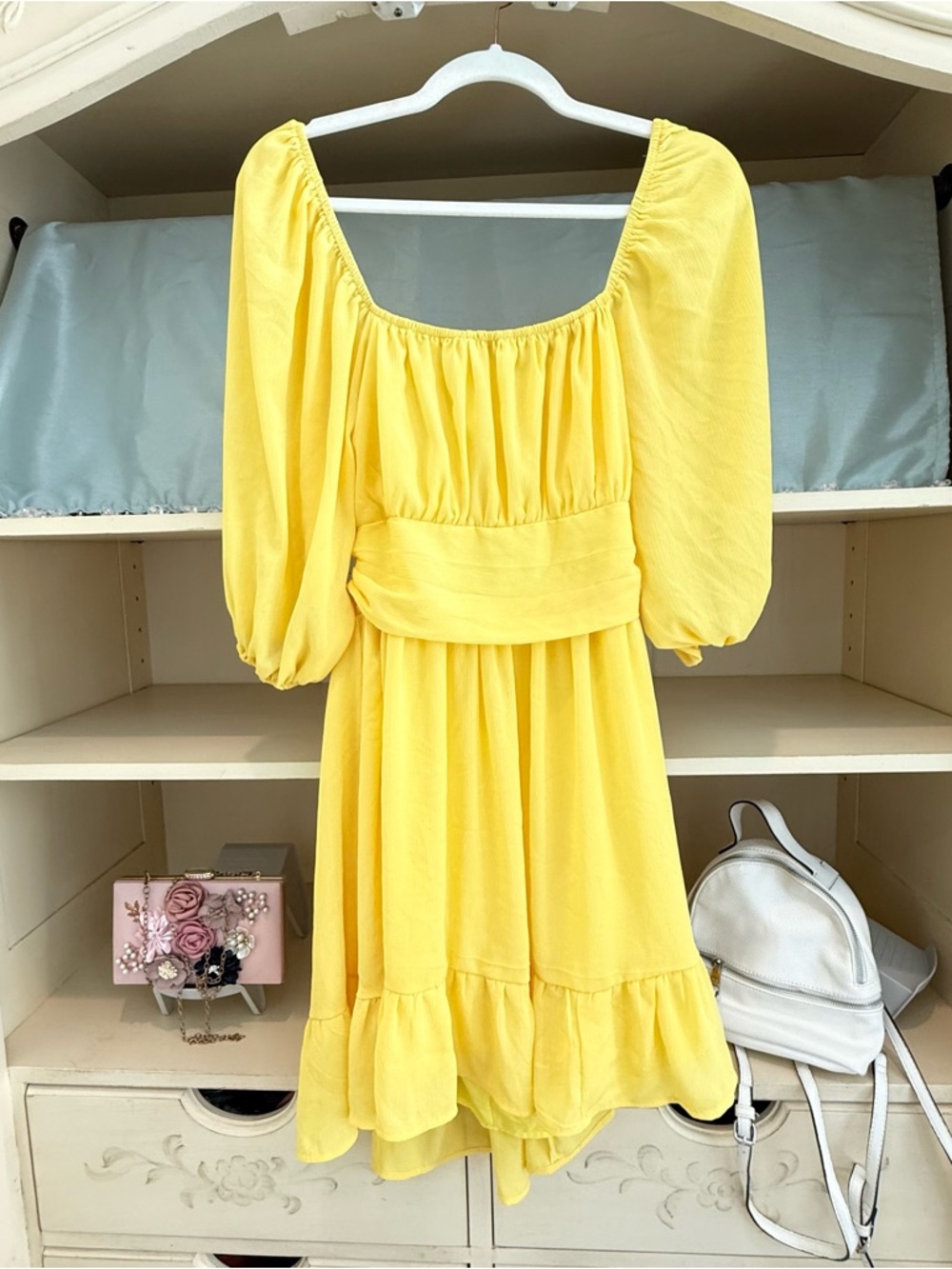 Sunlit Yellow Puff-Sleeve Dress